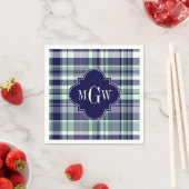 ミントネイビーホワイトマ名門私立校風のドラスクローバーモノグラム スタンダードカクテルナプキン (インサイチュ)