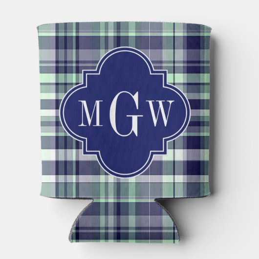 ミントネイビーホワイトマ名門私立校風のドラスクローバーモノグラム 缶クーラー (裏面)