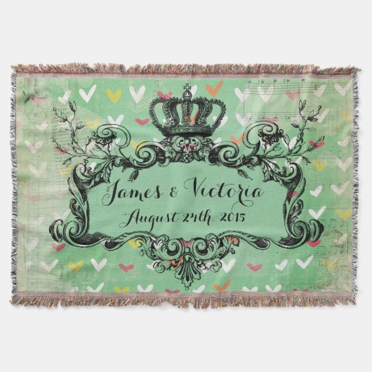 ミントハートカスタムウェディング王室のクラウンスロー スローブランケット (正面)