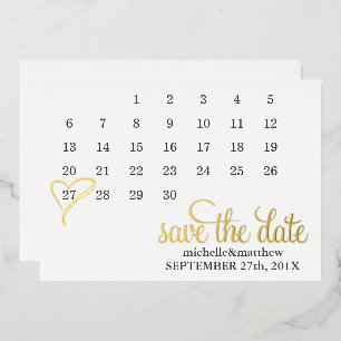 ミントハートカレンダー結婚式 Save the Date 箔招待状