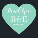 ミントハート型結婚式の引き出物感謝していユステッカー ハートシール<br><div class="desc">ミントハート型の結婚式の引き出物感謝していは、あなたがシール。ミントグリーンと白またはカスタム背景色。スクリプトエレガントタイポグラフィ。ロマンチックな封筒用シール/シーラーとして、またはモノグラムの結婚式の引き出物のゲスト用の感謝していラベルとして使用。かわいい愛のシンボルの形スタイリッシュ文字。婚約パーティ、記念日など他の大事な行事にも便利</div>