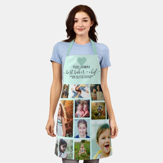 ミントハート最高のベーカーシェフおばあちゃんフォトコラージュ エプロン (着用した状態)