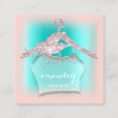 ミントバラダイヤモンドグリッター布ハンガーファッション スクエア名刺 (正面)