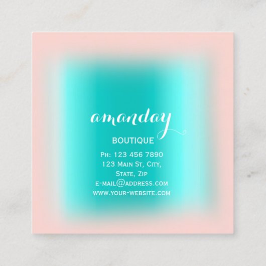 ミントバラダイヤモンドグリッター布ハンガーファッション スクエア名刺 (裏面)