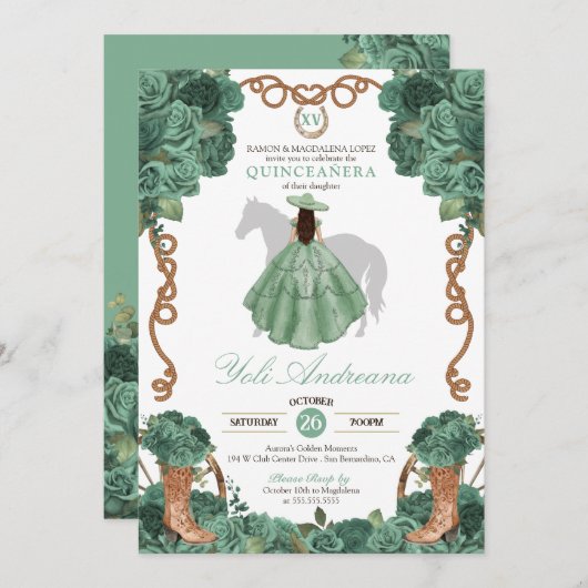 ミントバラチャロライトグリーンヴェネトズキンセアニラ 招待状 (正面/裏面)