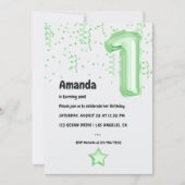 ミントバルーン1歳誕生日招待状 招待状 (正面)