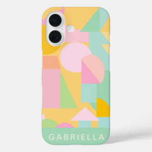 ミントパステルジオメトリックシェイプコラージパーソナライズされた iPhone 16ケース