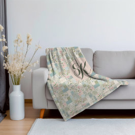 ミントパッチワークモノグラム シェルパブランケット