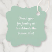 ミントパーソナライズされたグリーン結婚ブライダルシャワー フェイバータグ (裏面)