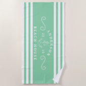 ミントパーソナライズされたグリーン航海のビーチハウス ビーチタオル (正面)