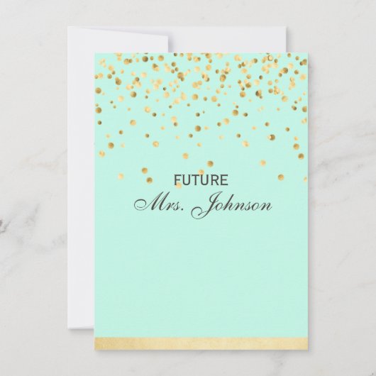 ミントパーソナライズされたグリーン金ゴールドブライダルシャワー招待状 招待状 (裏面)