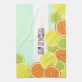 ミントパーソナライズされたモダングリーンシトラスフルーツスライス キッチンタオル (縦)