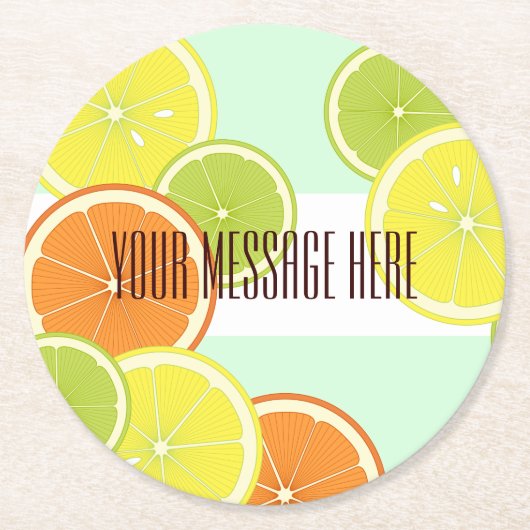ミントパーソナライズされたモダングリーンシトラスフルーツスライス ラウンドペーパーコースター (正面)