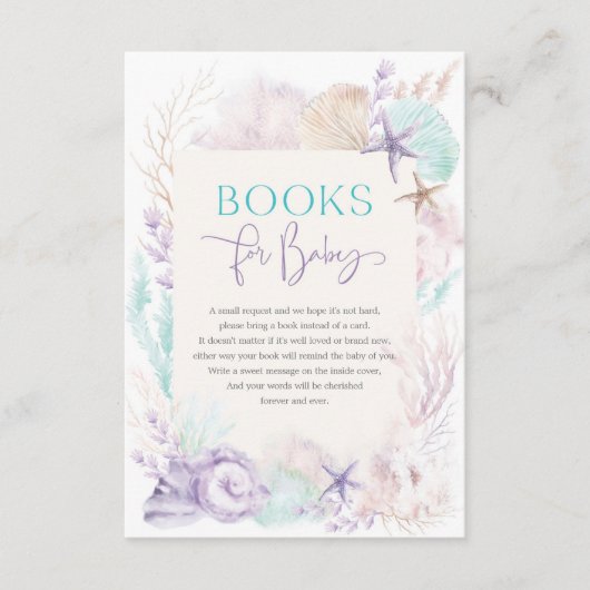 ミントパープル海の下に海の人魚の本ベビー エンクロージャーカード (正面)