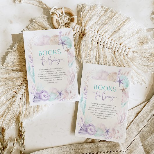 ミントパープル海の下に海の人魚の本ベビー エンクロージャーカード