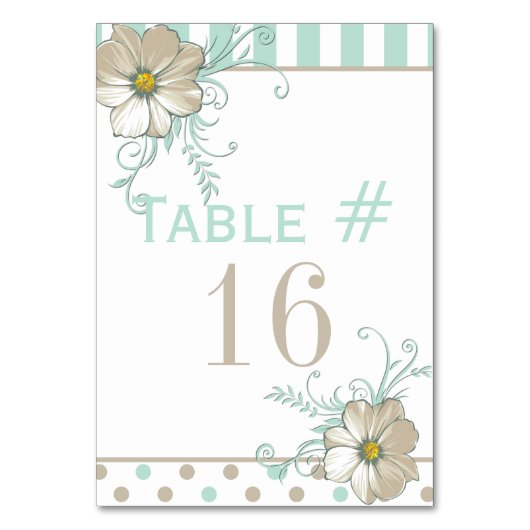 ミントビスクドットストライプテーブルカード テーブルナンバー (正面)