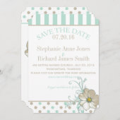 ミントビスクドットストライプ日付の保存 招待状 (正面/裏面)