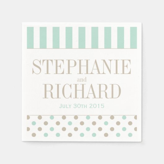 ミントビスクドットストライプ紙ナプキン スタンダードカクテルナプキン (正面)