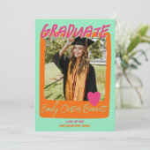 ミントピンクとオレンジの写真卒業パーティー 招待状 (スタンド正面)