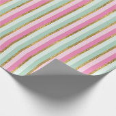 ミントピンクとゴールドフォイルのストライプ ラッピングペーパー (角)