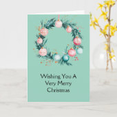 ミントピンクのクリスマス飾りリース カード (黄色い花)