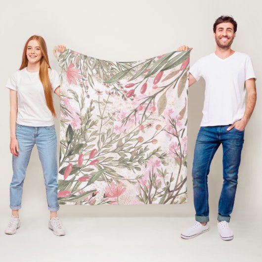 ミントピンクのサンゴ林の緑の水色フローラ フリースブランケット (インサイチュ)