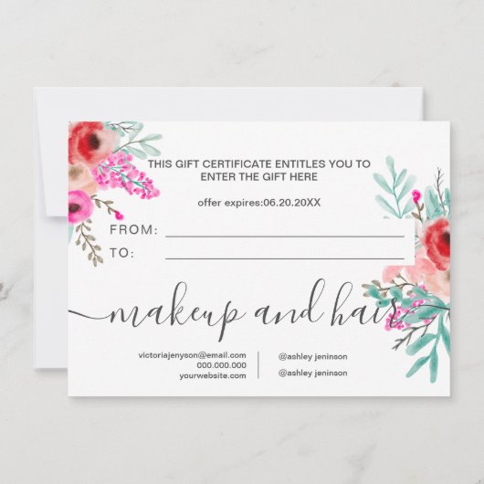 ミントピンクのフローラの水色のギフト券 (裏面)