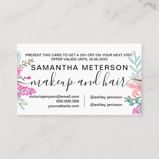 ミントピンクのフローラの水色の花束ギフト割引 割引カード (裏面)