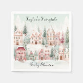 ミントピンクの水の色の冬のおとぎ話の赤ちゃんシャワー スタンダードカクテルナプキン (正面)