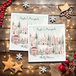 ミントピンクの水の色の冬のおとぎ話の赤ちゃんシャワー スタンダードカクテルナプキン