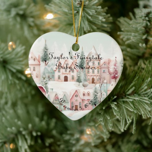 ミントピンクの水の色の冬のおとぎ話の赤ちゃんシャワー セラミックオーナメント (ツリー)