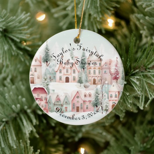 ミントピンクの水の色の冬のおとぎ話の赤ちゃんシャワー セラミックオーナメント (ツリー)