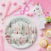 ミントピンクの水の色の冬のおとぎ話の赤ちゃんシャワー ペーパープレート (パーティー)