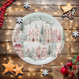 ミントピンクの水の色の冬のおとぎ話の赤ちゃんシャワー ペーパープレート