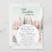 ミントピンクの水の色の冬のおとぎ話の赤ちゃんシャワー 招待状 (正面)