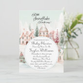 ミントピンクの水の色の冬のおとぎ話の赤ちゃんシャワー 招待状 (スタンド正面)