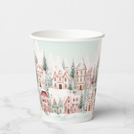 ミントピンクの水の色の冬のおとぎ話の赤ちゃんシャワー 紙コップ (裏面)