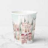 ミントピンクの水の色の冬のおとぎ話の赤ちゃんシャワー 紙コップ (右)