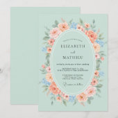 ミントピンクの水彩 春のウェディング 招待状 (正面/裏面)