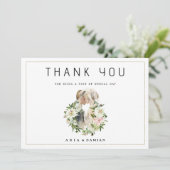 ミントピンクの白いフローラカップル写真ありがとう 招待状 (スタンド正面)