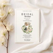 ミントピンクの白いフローラカップル写真ブライダルシャワー 招待状