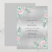 ミントピンクの花咲くウェディング 招待状 (正面/裏面)