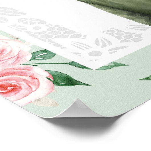 ミントピンクの花柄 アナンド・カーラジュ 結婚式ウェルカムサイン ポスター (角)