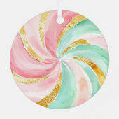 ミントピンクの金ゴールドキャンディーケーンボウクリスマス メタルオーナメント (裏面)