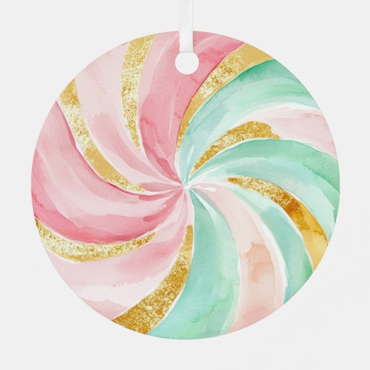 ミントピンクの金ゴールドキャンディーケーンボウクリスマス メタルオーナメント (裏面)