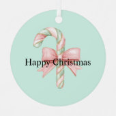 ミントピンクの金ゴールドキャンディーケーンボウクリスマス メタルオーナメント (正面)