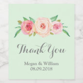 ミントピンクウォーター結婚カラーフローラワインラベル ワインラベル (シングルラベル)