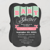 ミントピンクシャルボードフラッグベビーシャワー招待状 招待状 (正面/裏面)