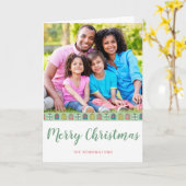 ミントピンクティール（緑がかった色）クリスマスパターンホリデーフォト カード (黄色い花)