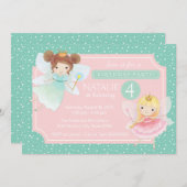 ミントピンクフェアリープリンセス誕生日パーティーの招待 招待状 (正面/裏面)